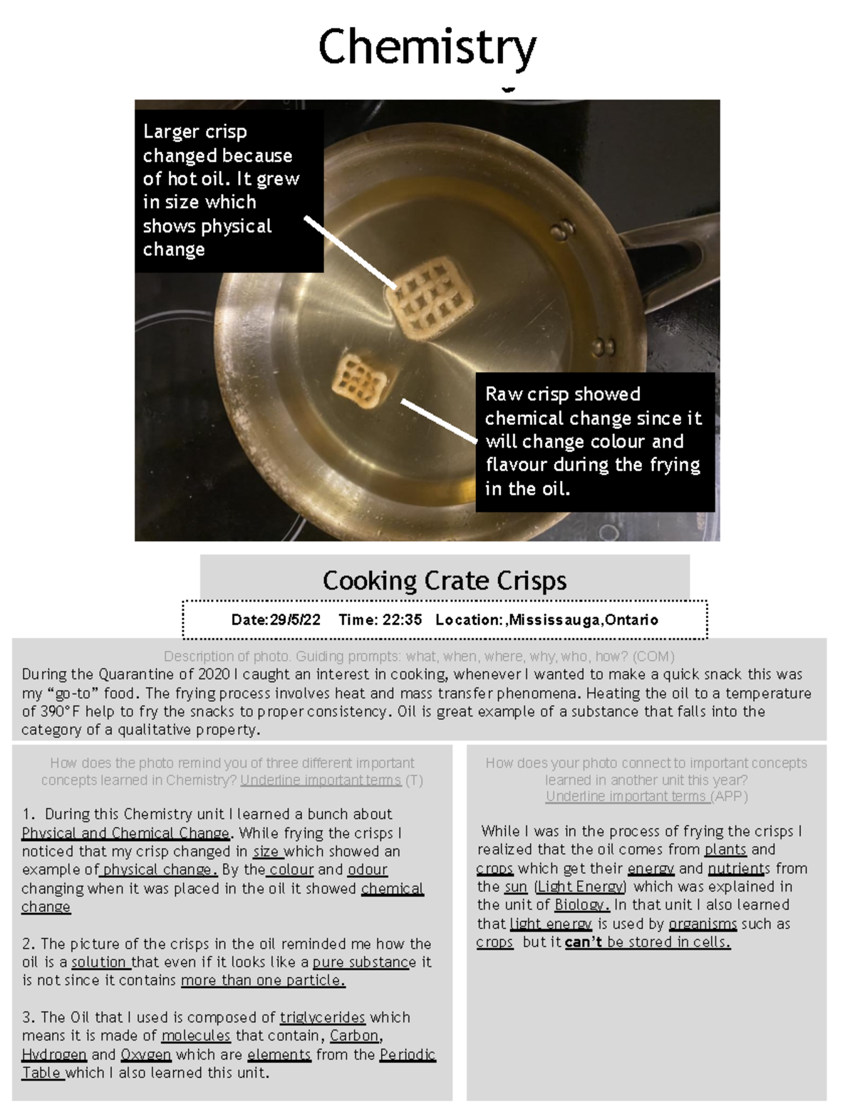 Chem CPT 2022 - Physical & Chemical Changes in Frying Crisps - Studocu