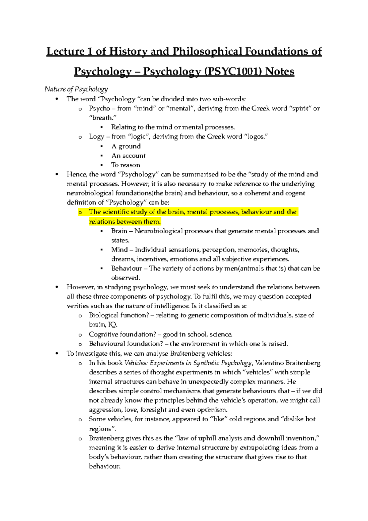 Lecture 1 of History and Philosphical Foundations - Psychology(PSYC1001 ...