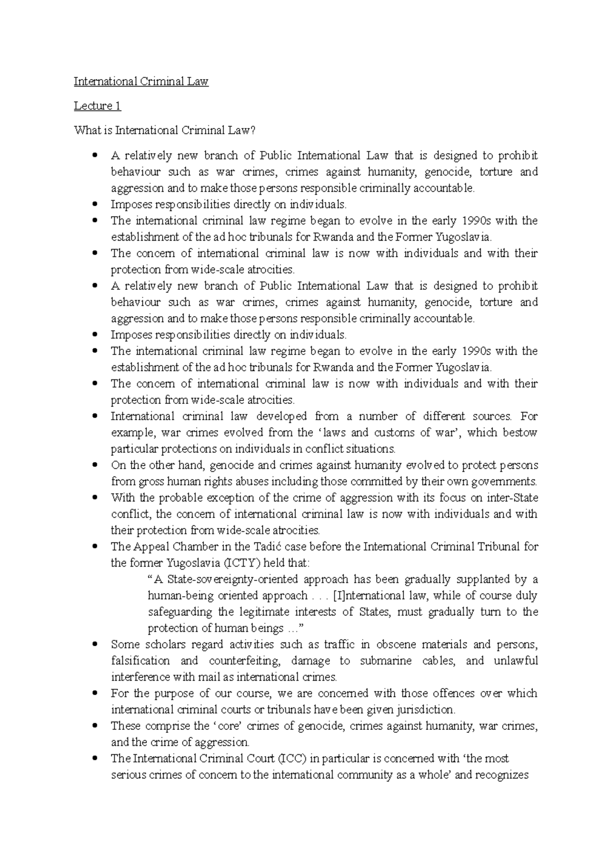ICL 101: Lecture Notes on International Criminal Law Concepts - Studocu