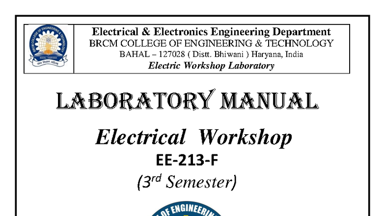 Electrical Workshop Laboratory Manual (3rd Sem) - BRCM College - Studocu