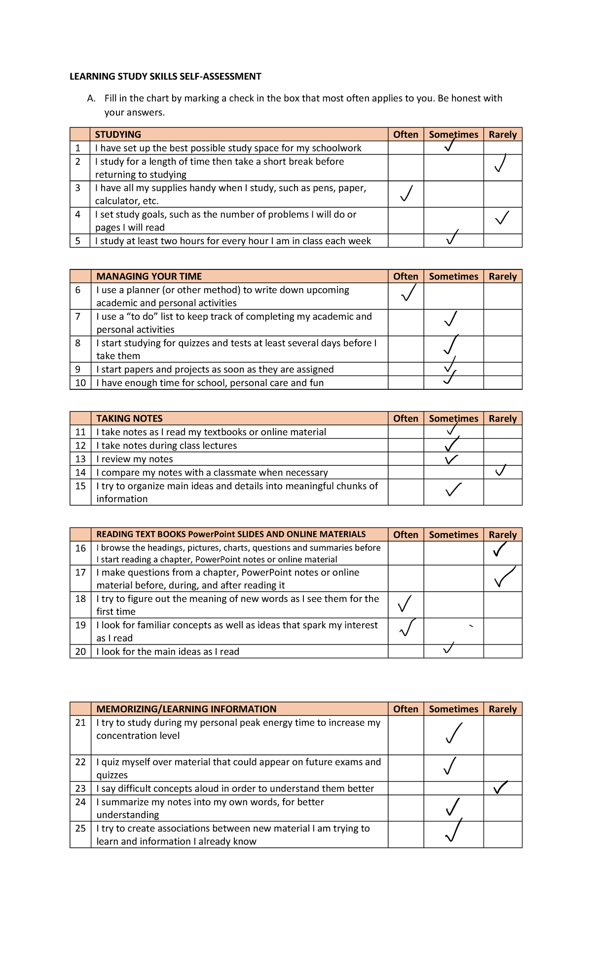 LEARNING STUDY SKILLS SELF ASSESSMENT (Course Code: 666803) - Studocu