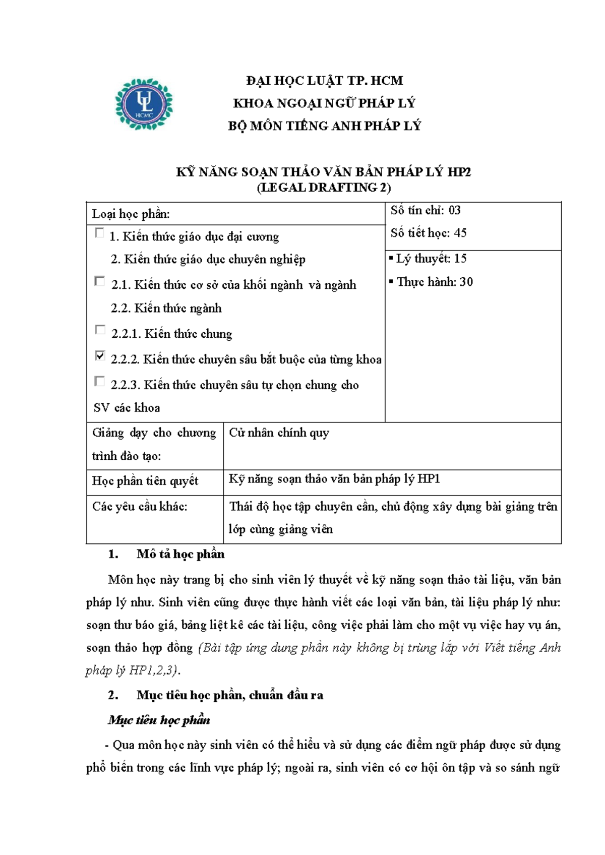 Kỹ Năng Soạn Thảo Văn Bản Pháp Lý HP2 (Legal Drafting 2) - Tài Liệu Học ...