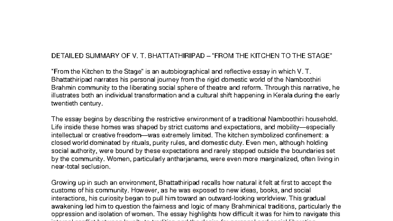 VT Bhattathiripad: Summary of 