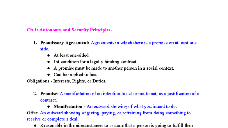 Ch 1-4: Contracts Outline - Autonomy, Security & Compensation ...
