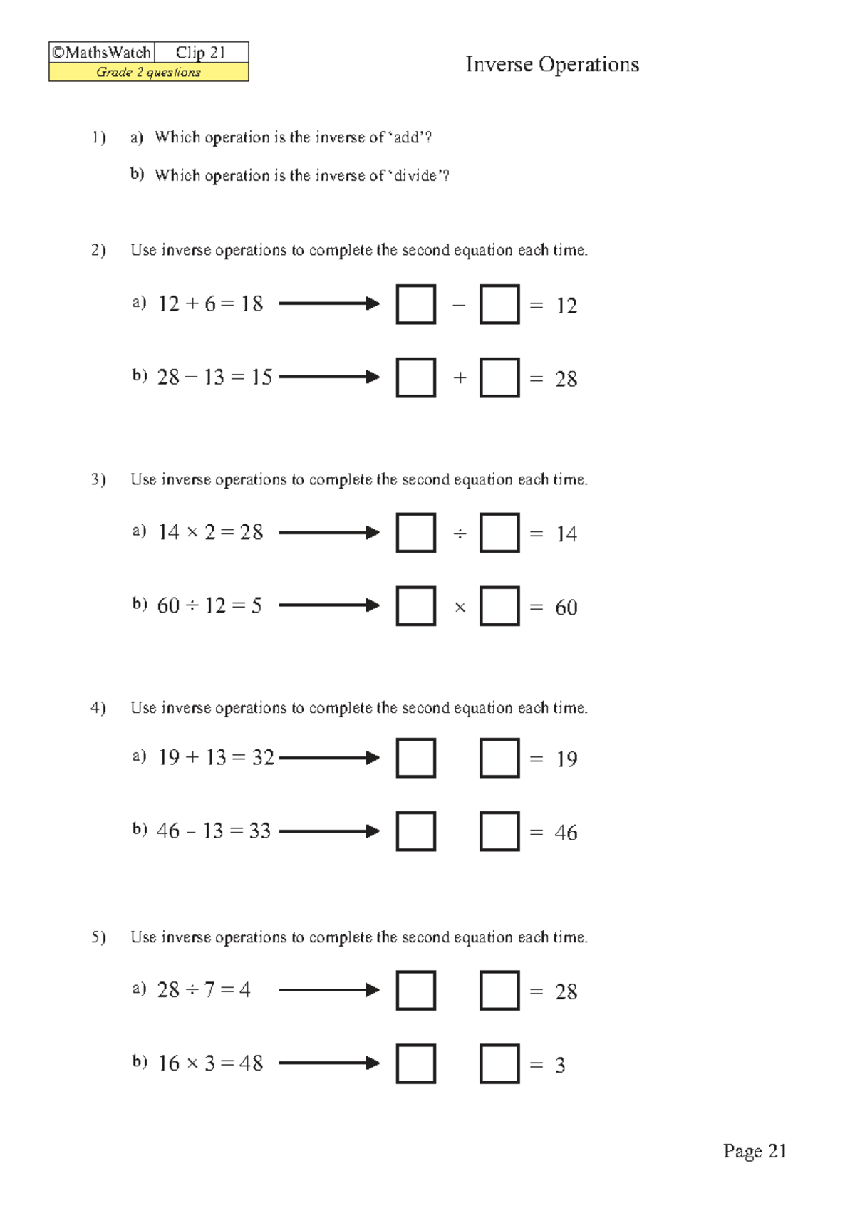 GCSE Clip 21: Grade 2 Inverse Operations Questions - Studocu