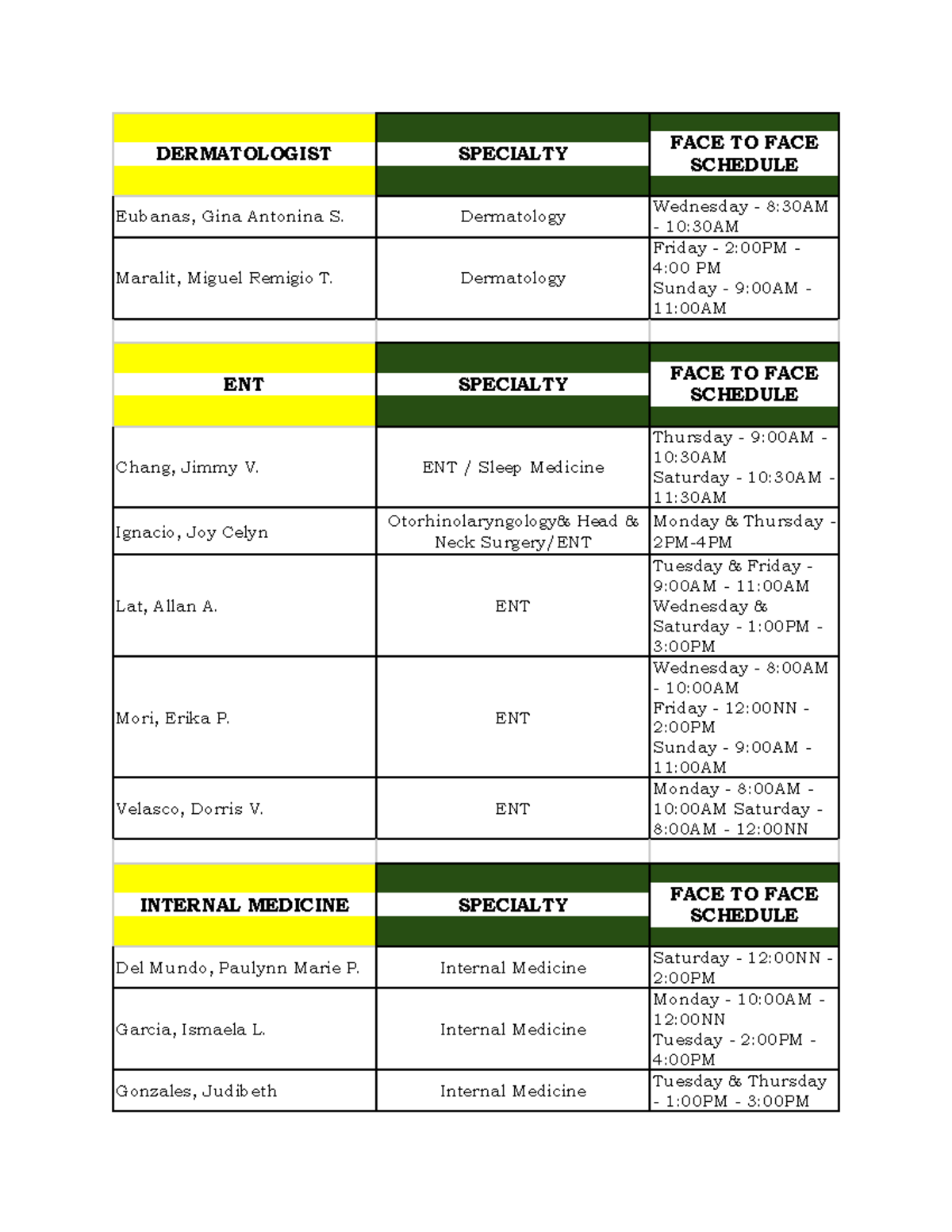 Doctors-Schedule - Rates - DERMATOLOGIST SPECIALTY FACE TO FACE ...