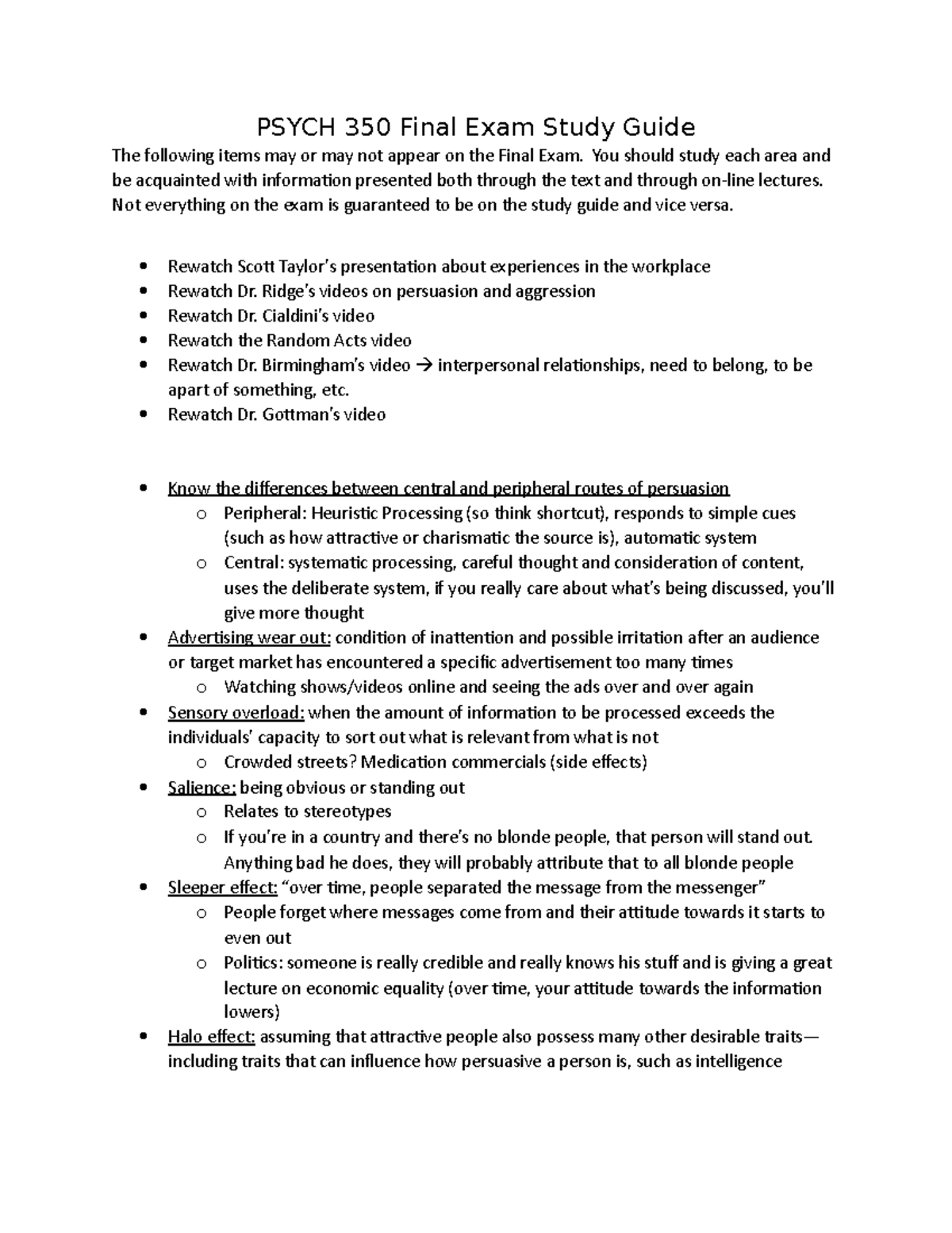 PSYCH 350 Final Exam Study Guide: Key Concepts & Review Topics - Studocu