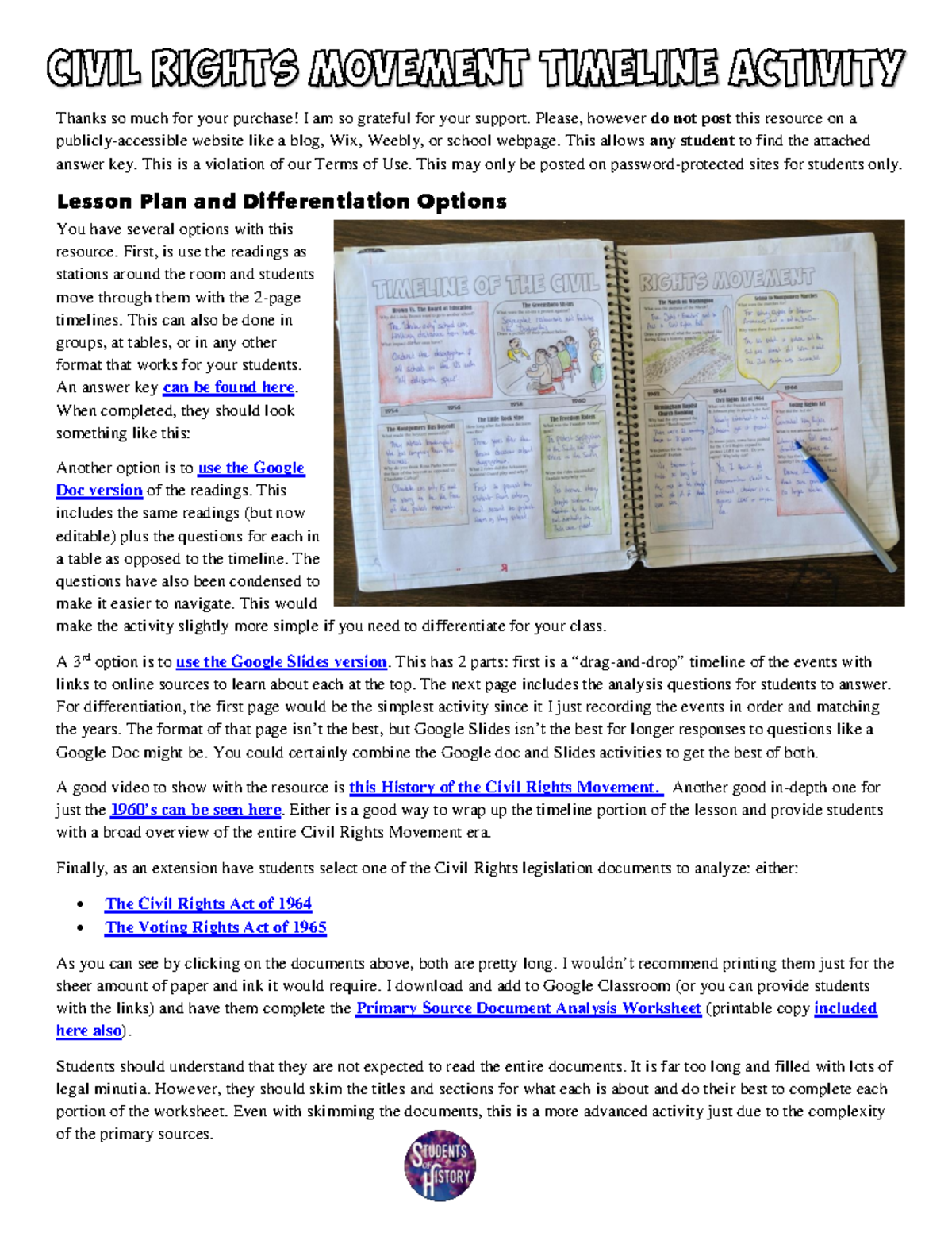 Civil Rights Movement Timeline Activities - Project Reading Worksheets ...