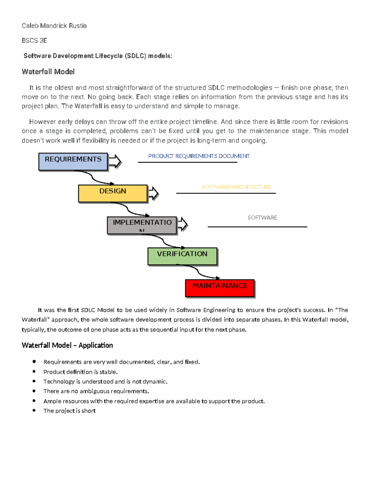Research on SDLC Models 2 - Caleb Mandrick Rustia BSCS 3E Software ...