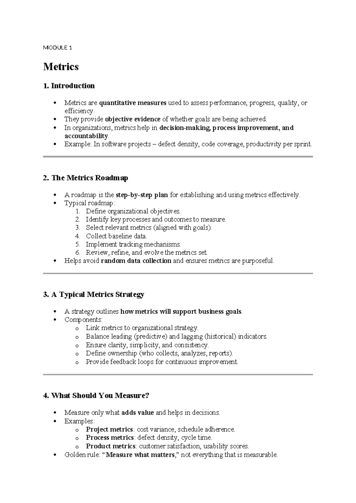 Module 1 SE: Understanding Metrics and Their Strategic Importance - Studocu