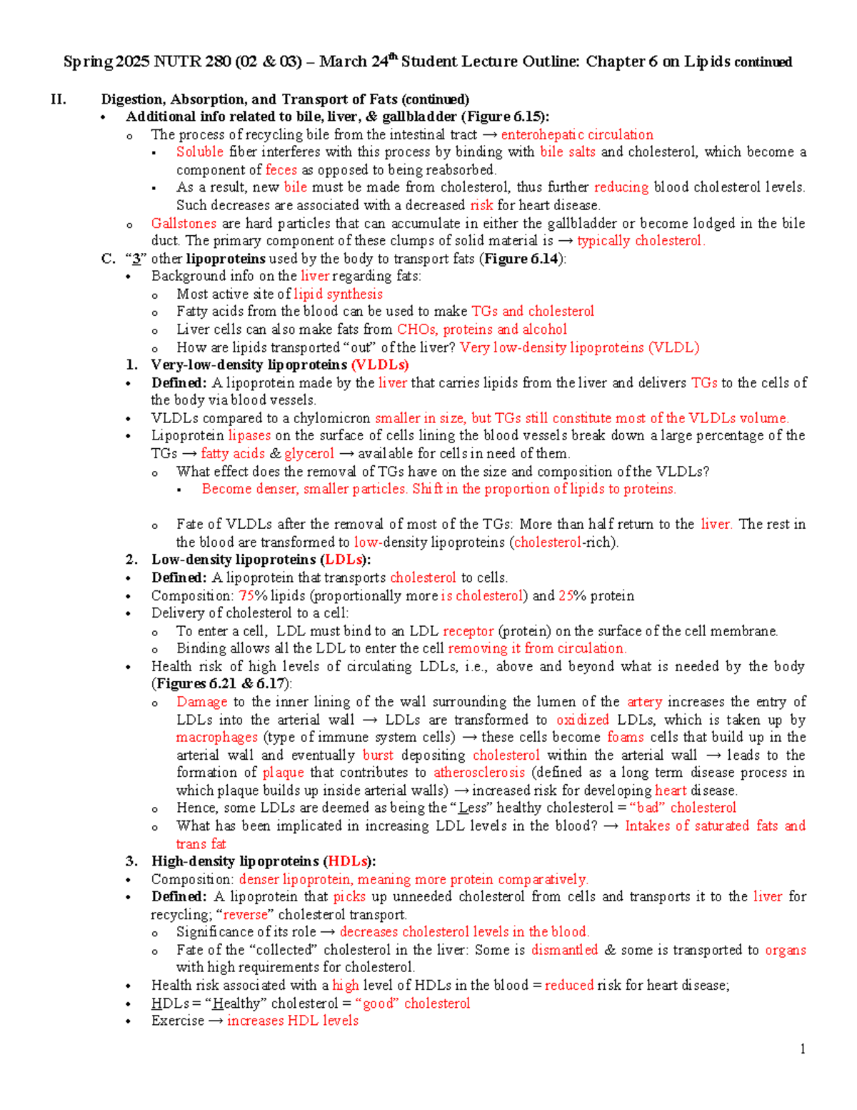 Spring 2025 NUTR 280 Lecture Notes: Lipids Chapter 6 Overview - Spring ...