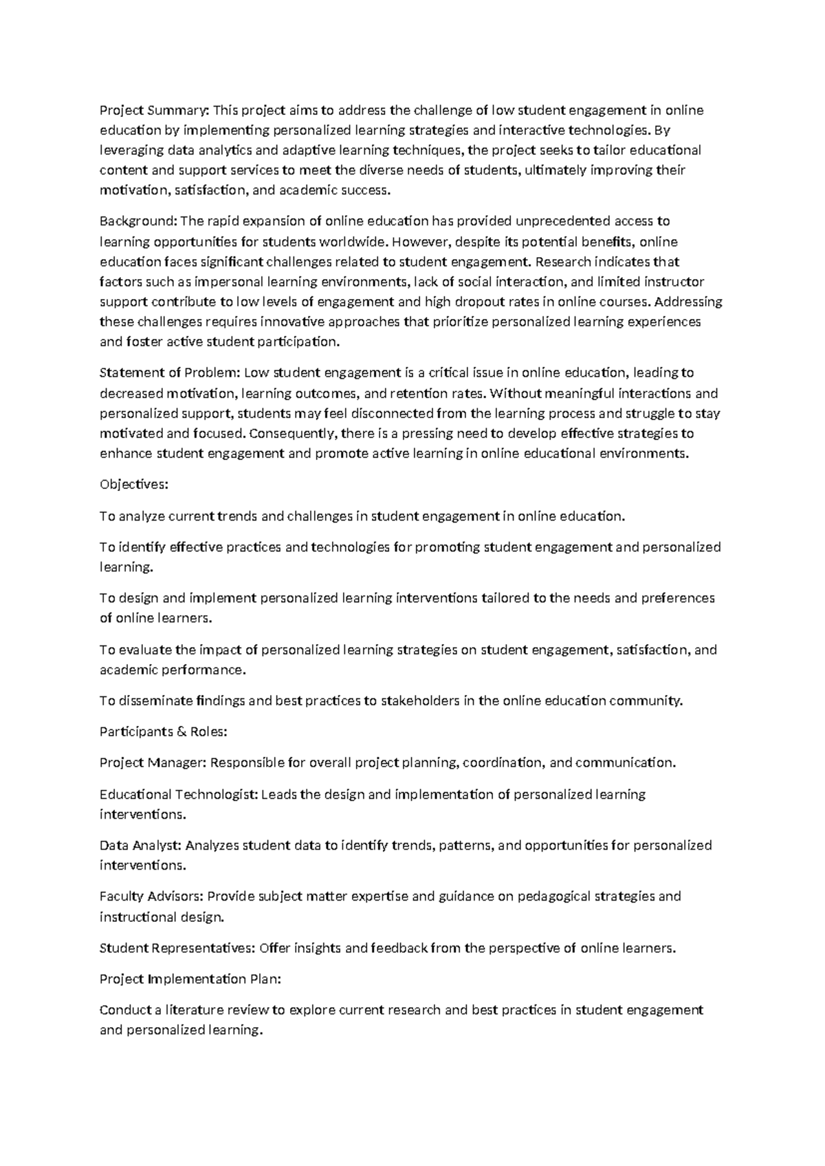 Project Summary - By leveraging data analytics and adaptive learning ...