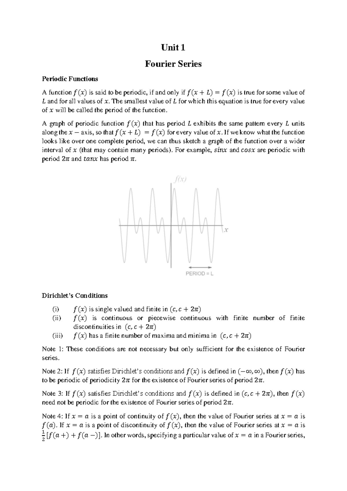 Unit 1: Comprehensive Study of Fourier Series and Periodic Functions ...