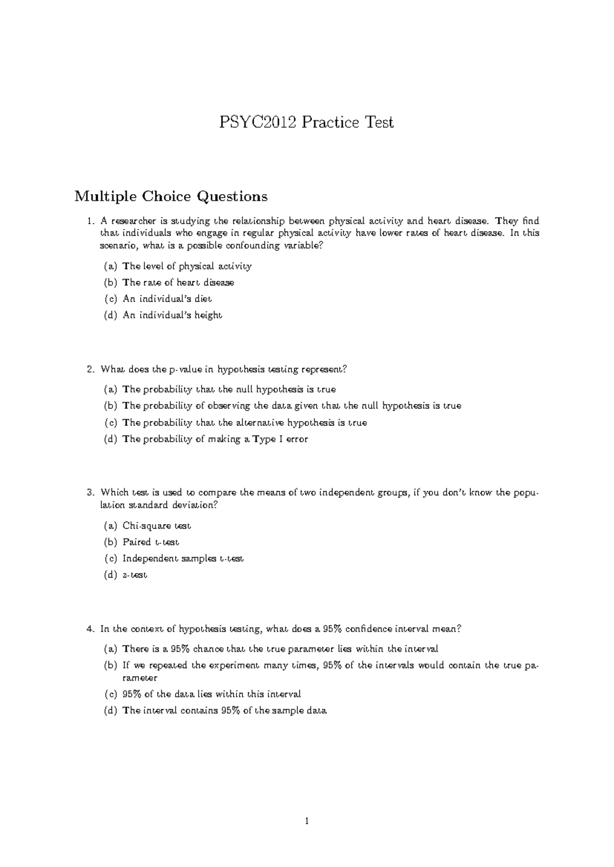 PSYC2012 Final Exam Practice Test Questions and Answers - Studocu