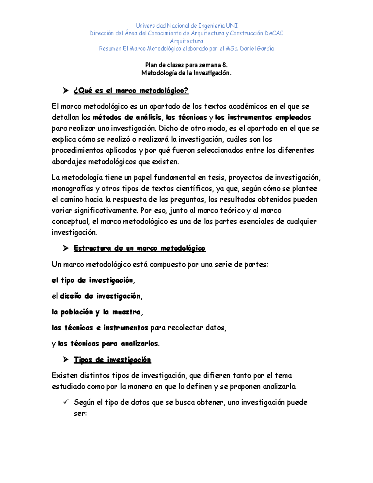 Marco Metodológico en Investigación: Guía de la UNI DACAC - Studocu