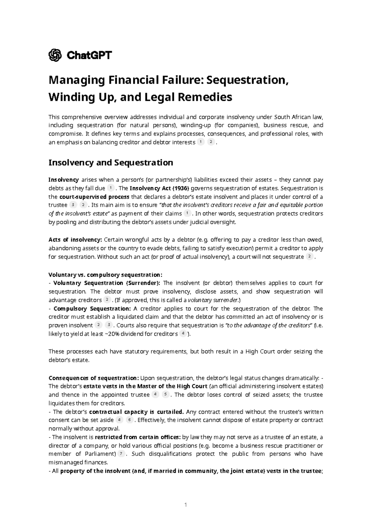 Managing Financial Failure: Sequestration & Legal Remedies in SA Law ...