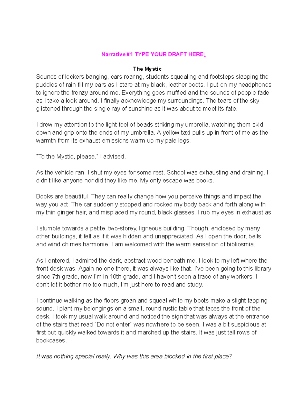 ENG YR8 Narrative: The Mystic Journey Through Dimensions - Studocu