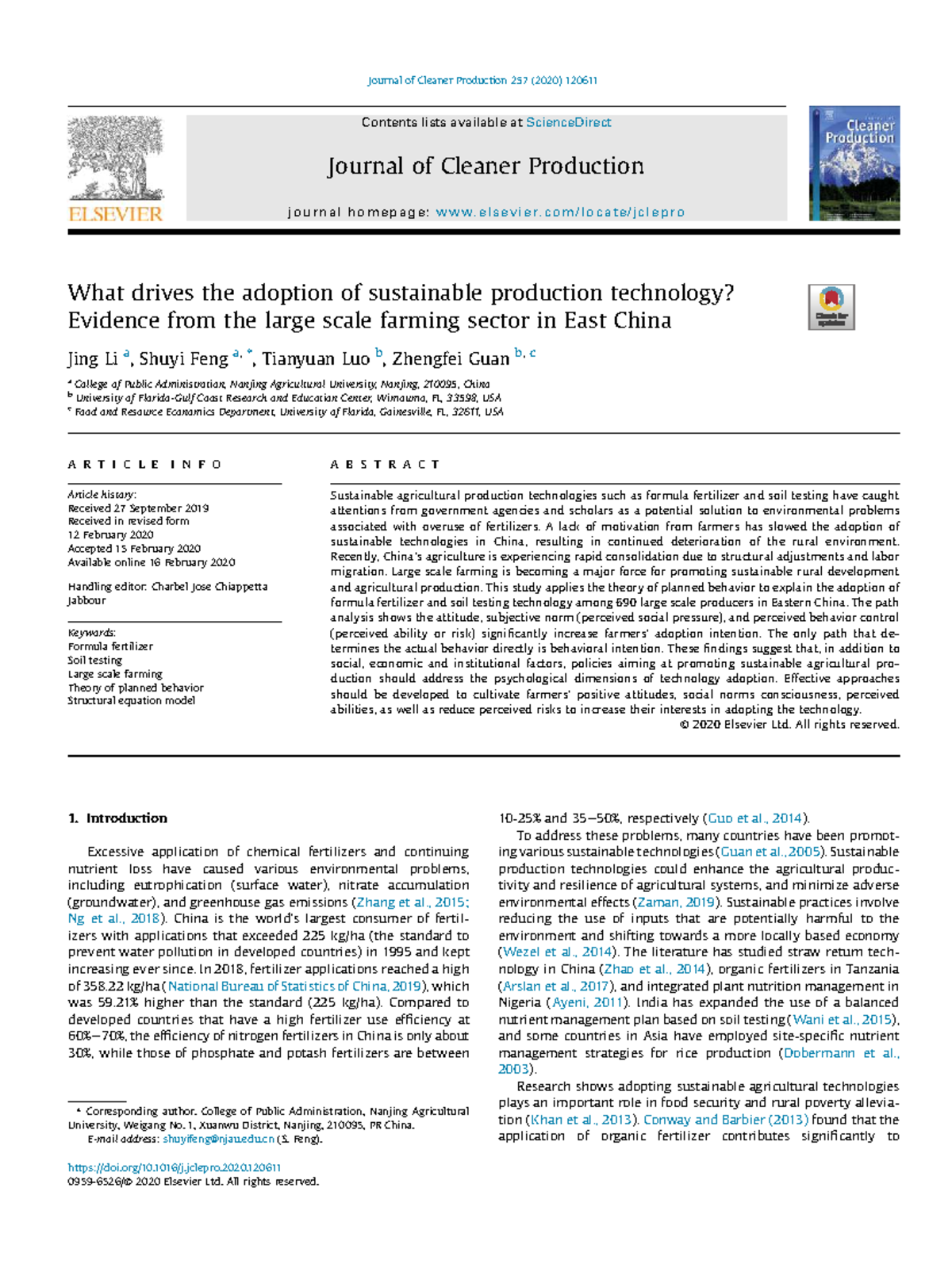 TPB Analysis of Sustainable Production Tech Adoption in Large Scale ...