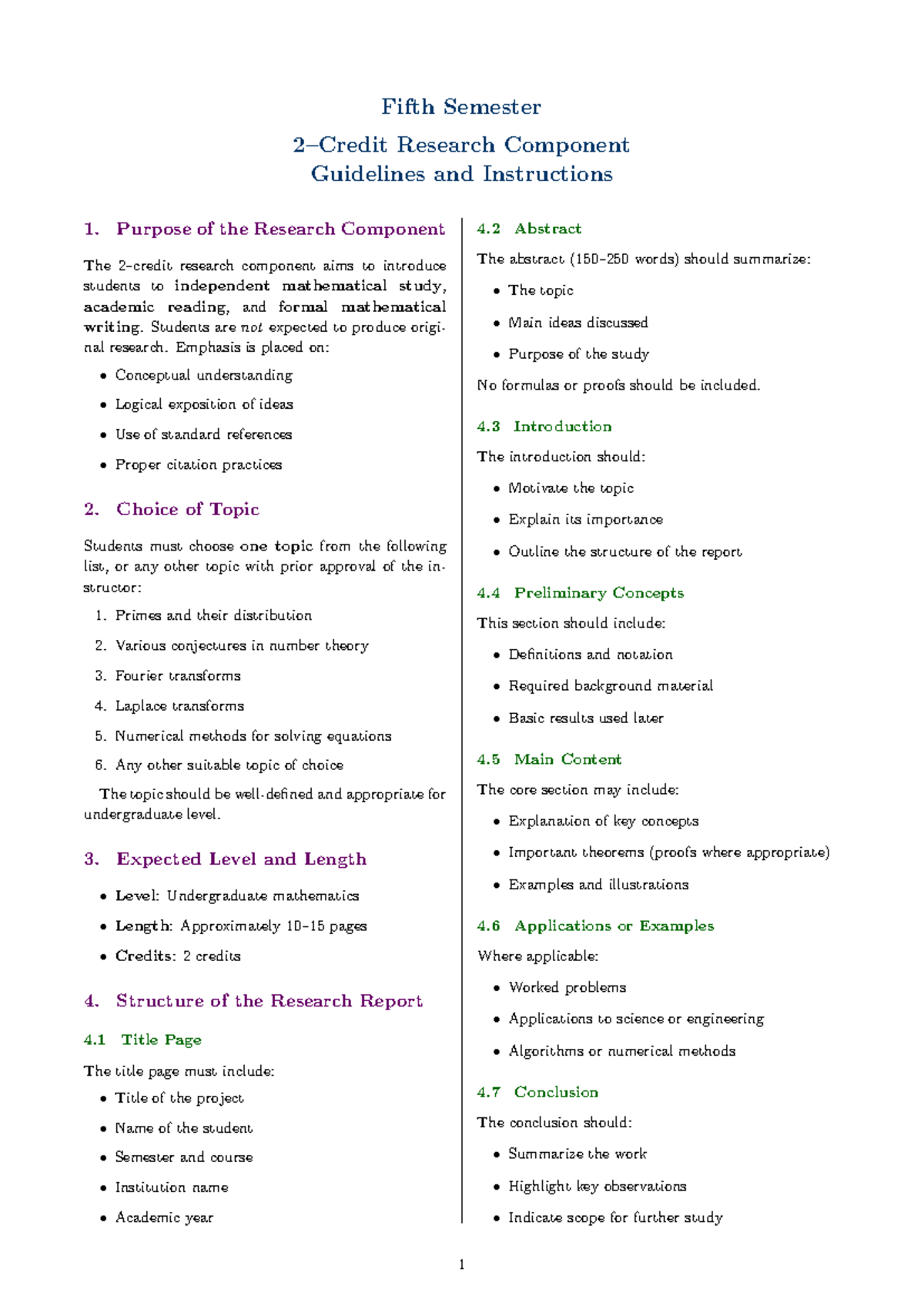 5th Sem Research Component Guidelines (2 Credits) - Studocu