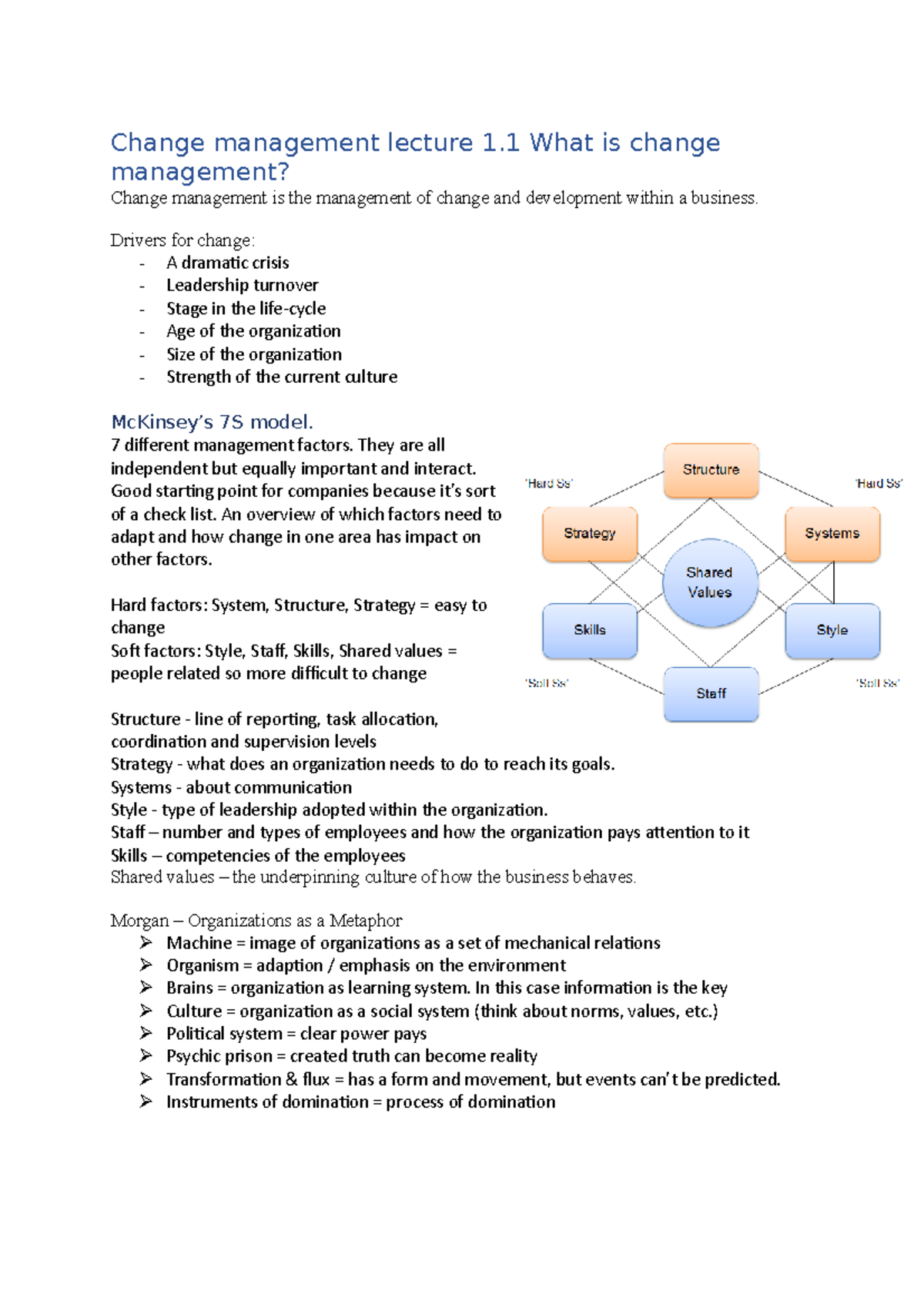 CM Lecture Notes: Change Management Overview & Culture Influence ...
