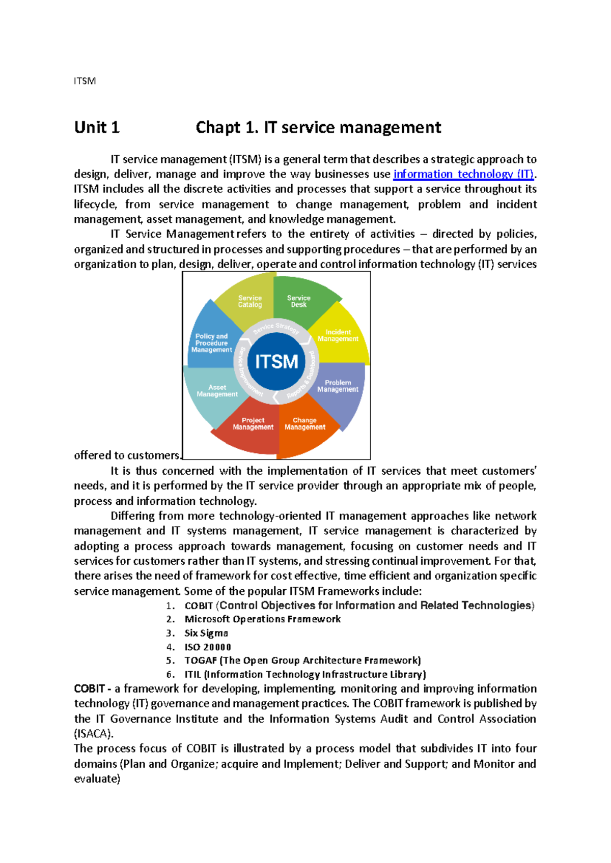 ITSM Units 1-3: Comprehensive Overview of IT Service Management ...