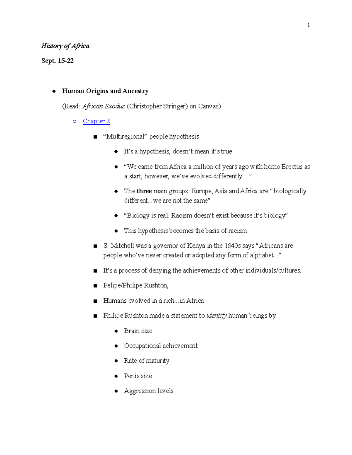 HIST134 - Module 2 - Notes on Africa's Human History and Evolution ...