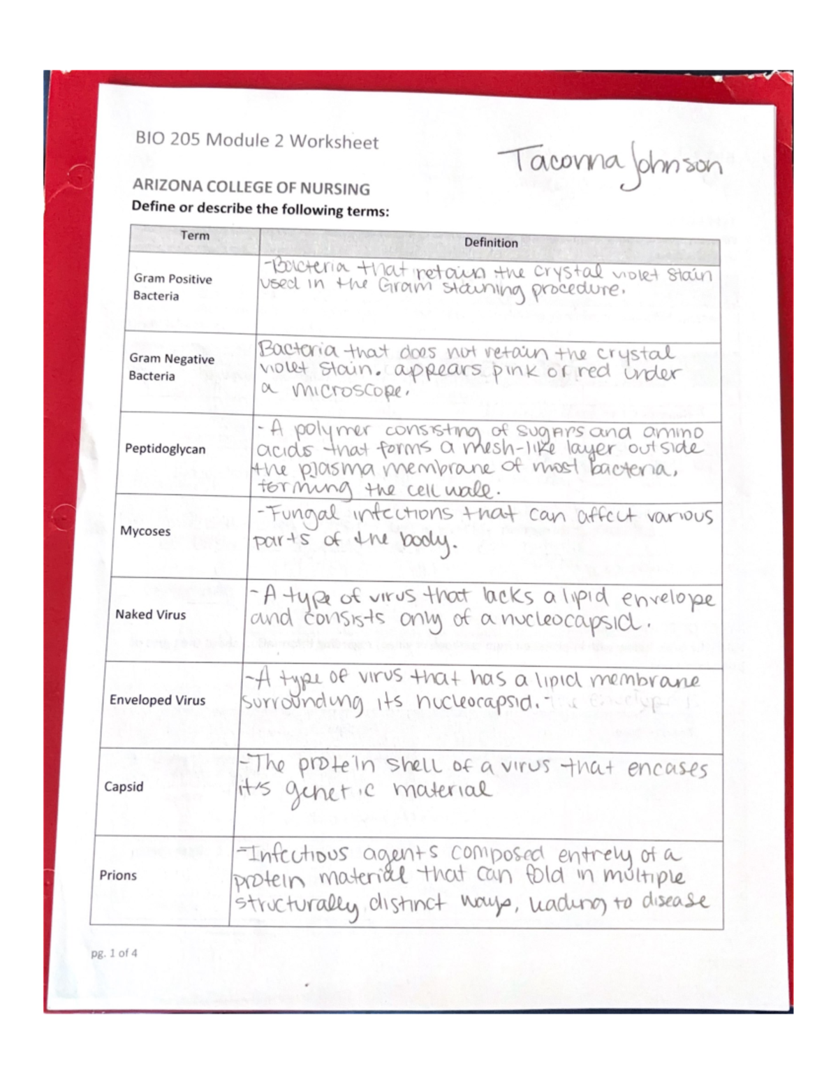 BIO 205 Module 2 Worksheet - BIO 205 Module 2 Worksheet Tacorna johnson ...