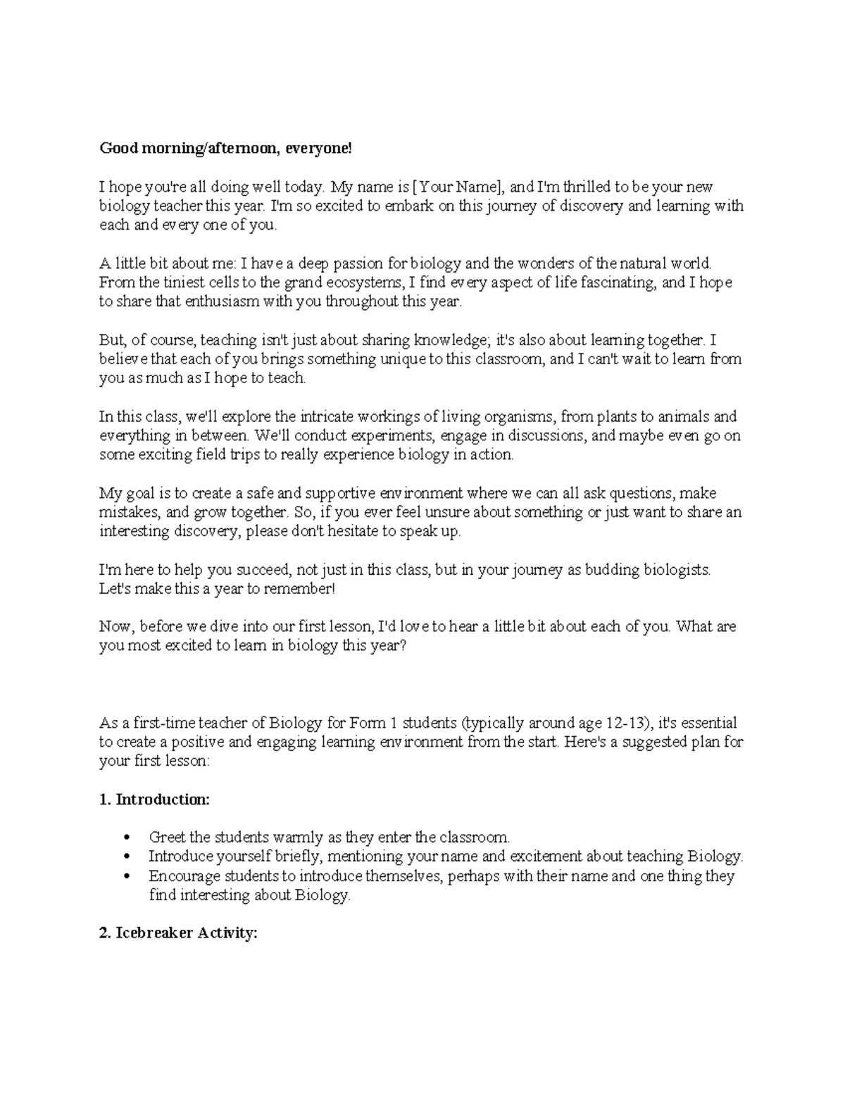 Introduction biology form 1 - Good morning/afternoon, everyone! I hope ...