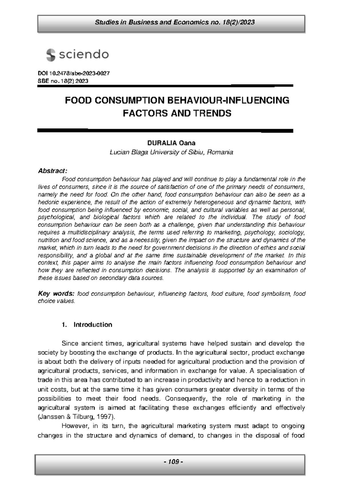 SBE 18(2) 2023: Food Consumption Behaviour - Influencing Factors and ...