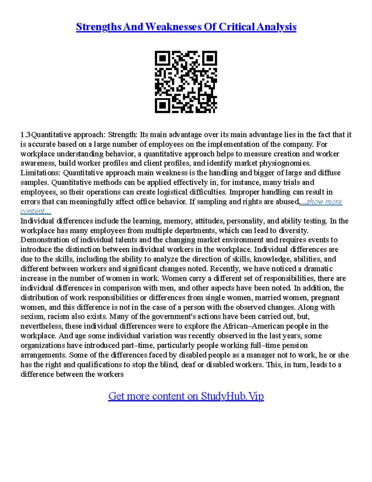 Critical Analysis Essay Examples for PHL/717 Course - Studocu
