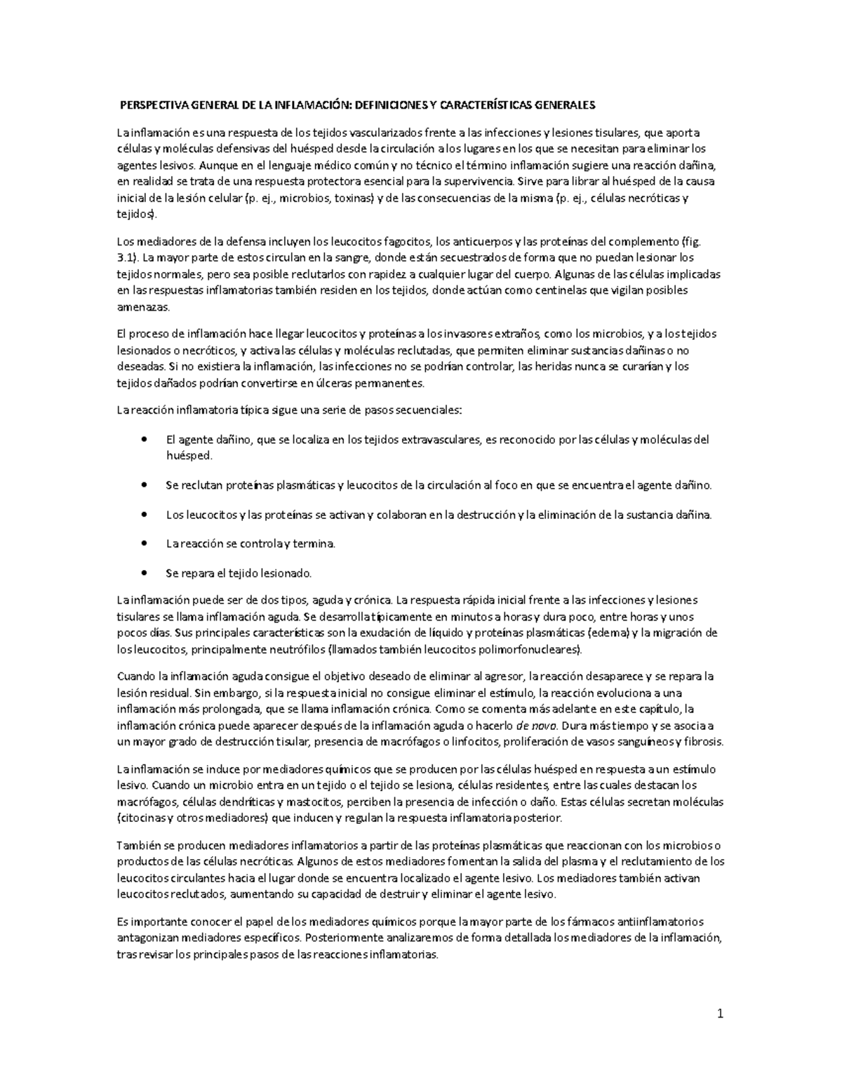 PERSPECTIVA GENERAL DE LA INFLAMACIÓN: DEFINICIONES Y CARACTERÍSTICAS - Document Preview