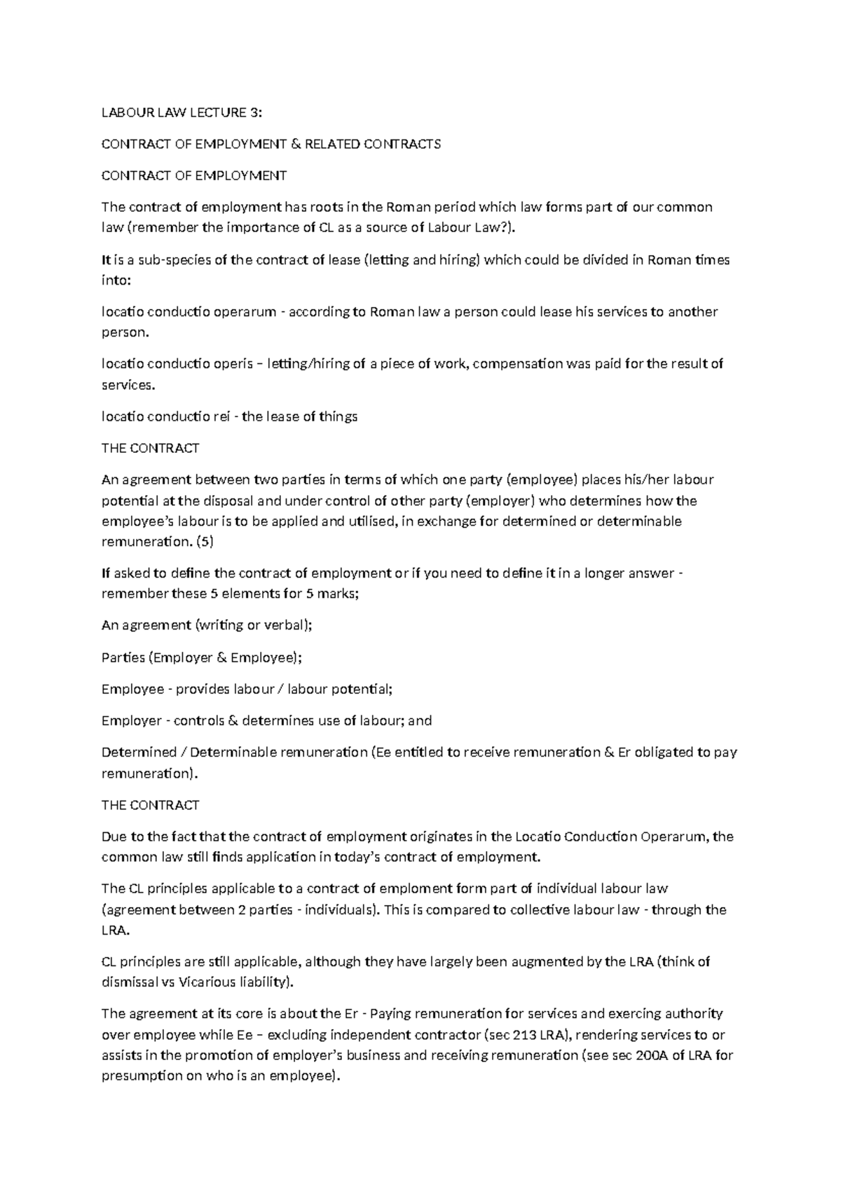 LLAB 2605 Labour Law Lecture 3: Employment Contracts & Core Concepts ...