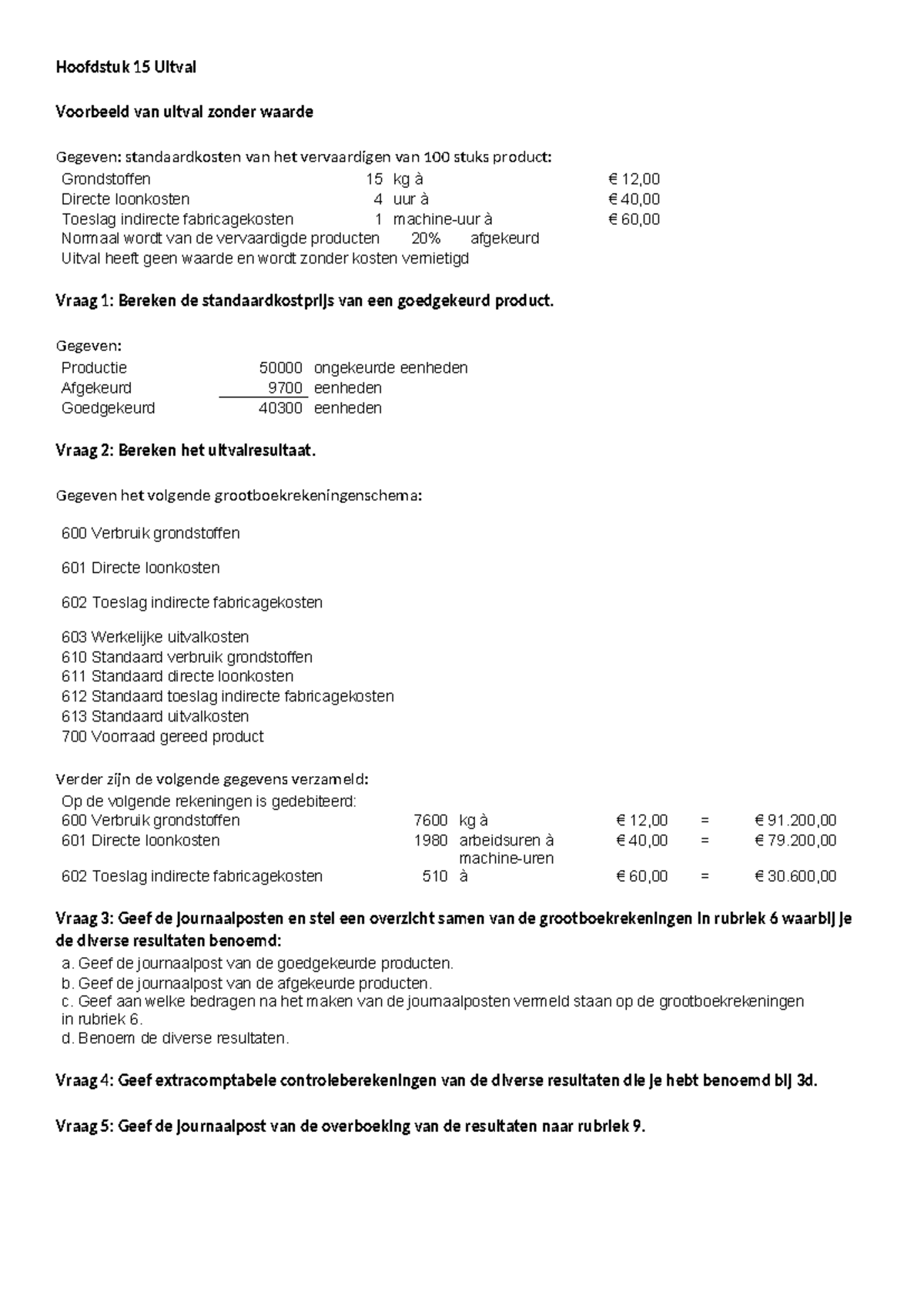Hoofdstuk 15: Berekeningen en Journaalposten Uitval (BST 101) - Studeersnel