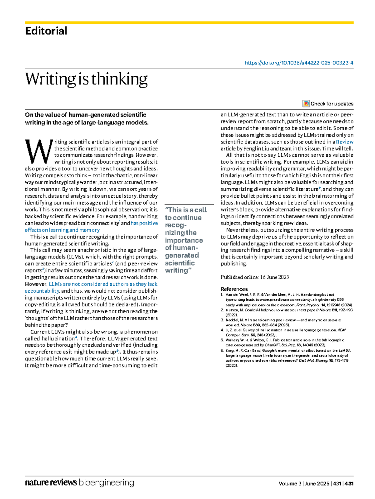 Nat Rev Bioeng (2025) - The Value of Scientific Writing in the Age of ...