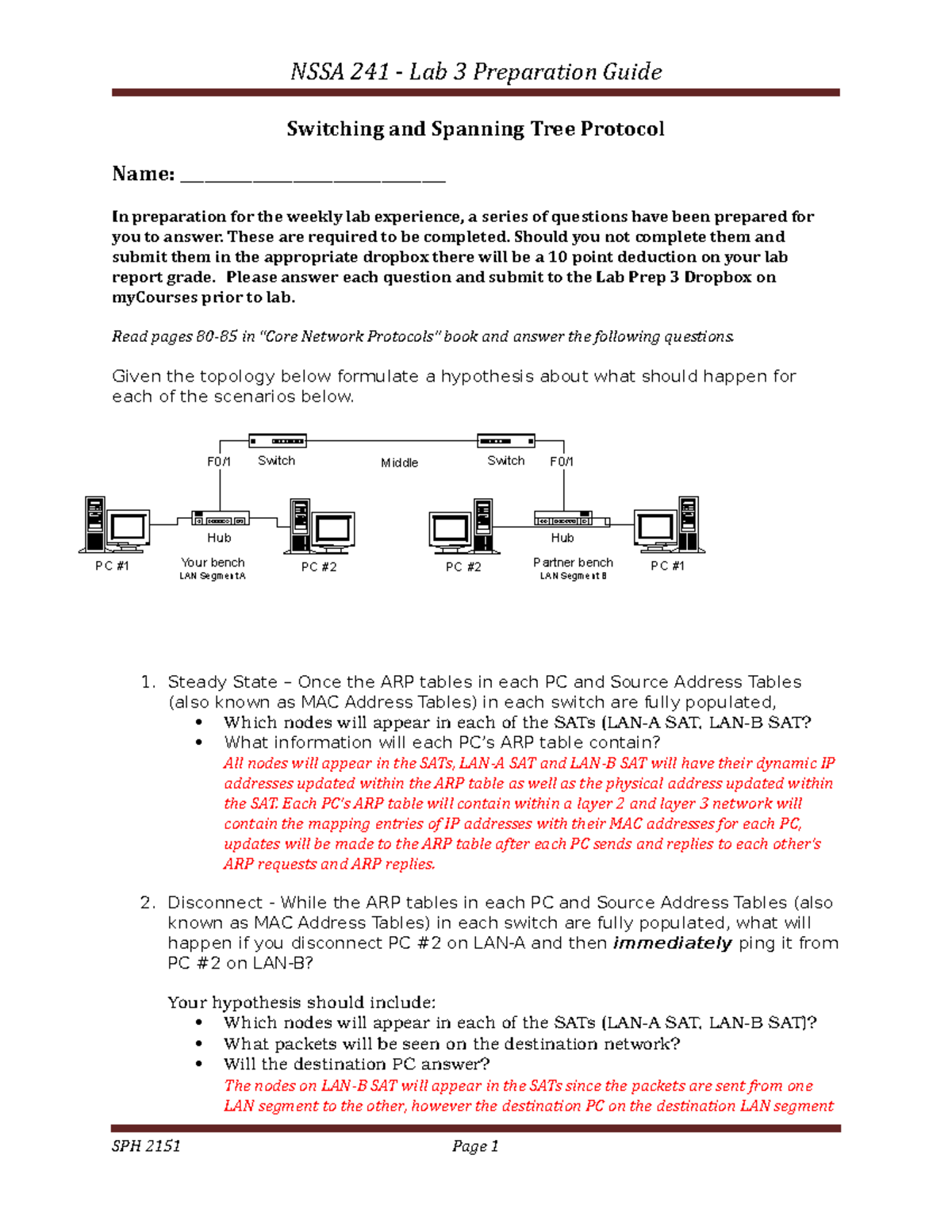 Lab 3 Prep Guide - NSSA 241 Lab 3 Preparation Guide Switching and ...