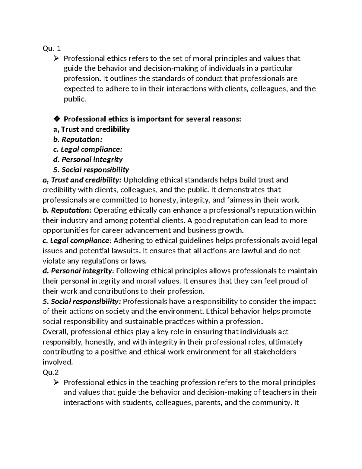 Ethics Assignment 1 - Importance of Professional Ethics in Various ...