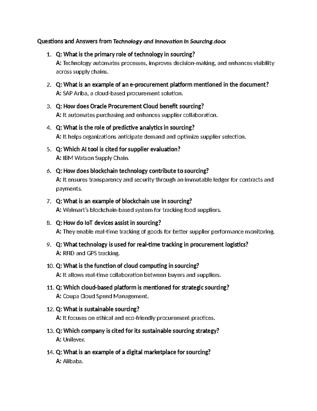 Procurement and supply relationship - Questions and Answers from ...