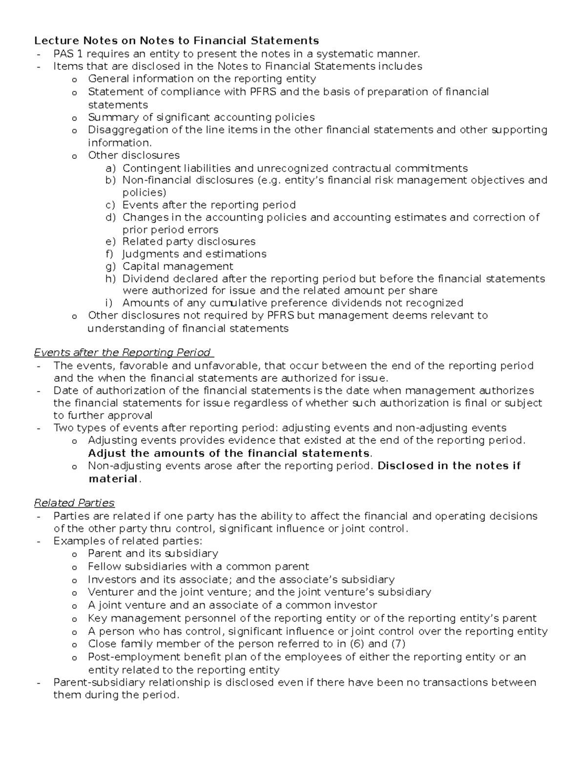 Lecture Notes on Financial Statements & Key Disclosure Requirements ...