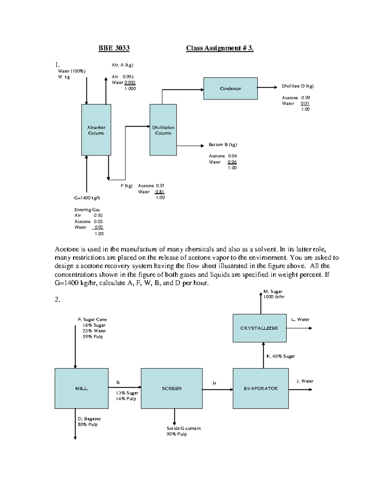 BBE 3033 Class Assignment III: Design & Calculations for Chemical ...