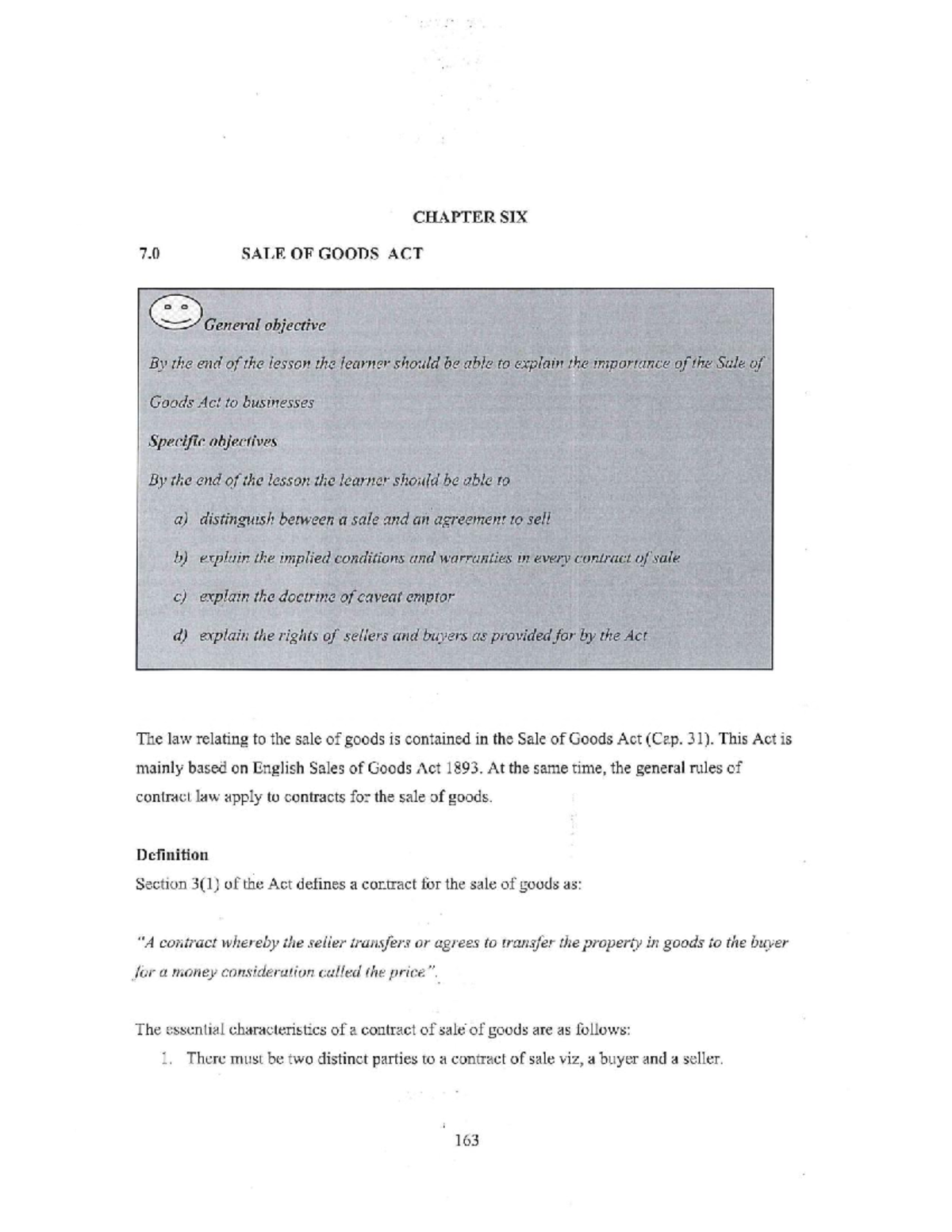 CHAPTER SIX: SALE OF GOODS ACT - Key Concepts and Implications - Studocu