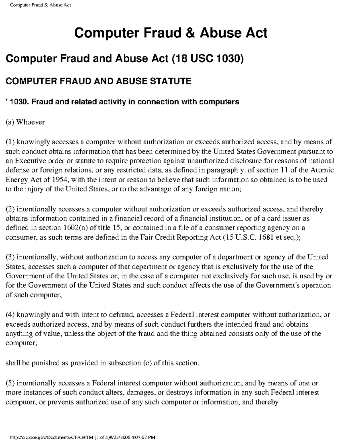 Computer Fraud and Abuse Act (18 USC 1030) Overview - Studocu