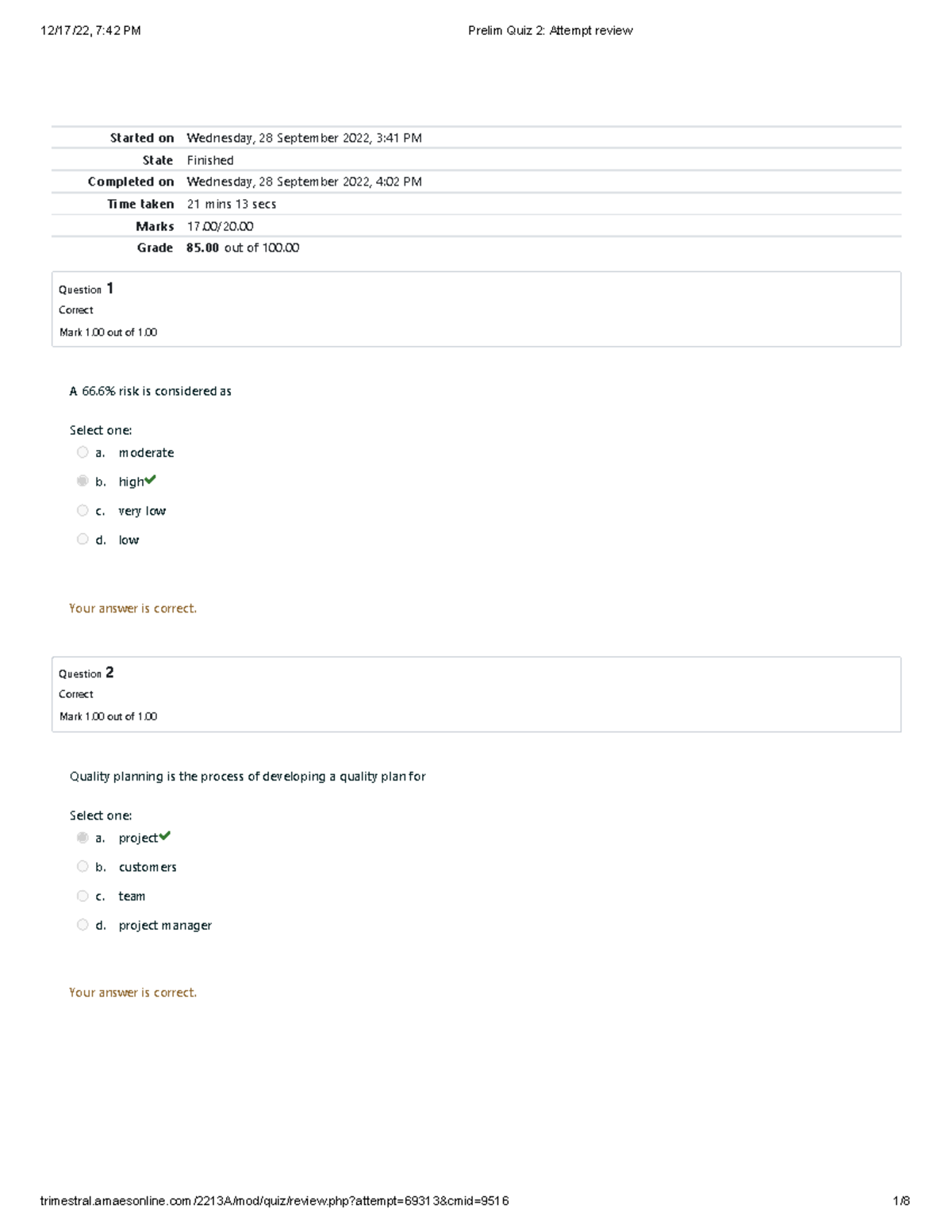 Prelim Quiz 2 Attempt Review Started On Wednesday 28 September 2022 Prelim Quiz 2 Attempt Review Started On Wednesday 28 September 2022
