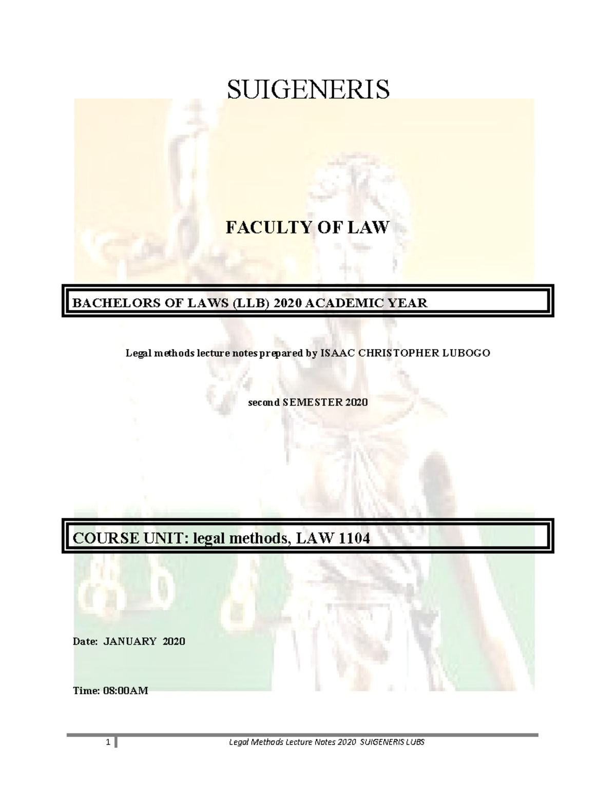 Legal Methods Lecture Notes (LAW 1104) - Statutory Interpretation 2020 ...