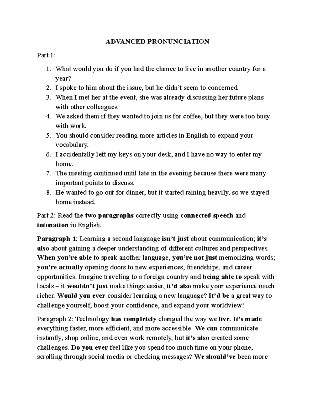 ADVANCED PRONUNCIATION: Practice & Exercises for Fluency - Studocu