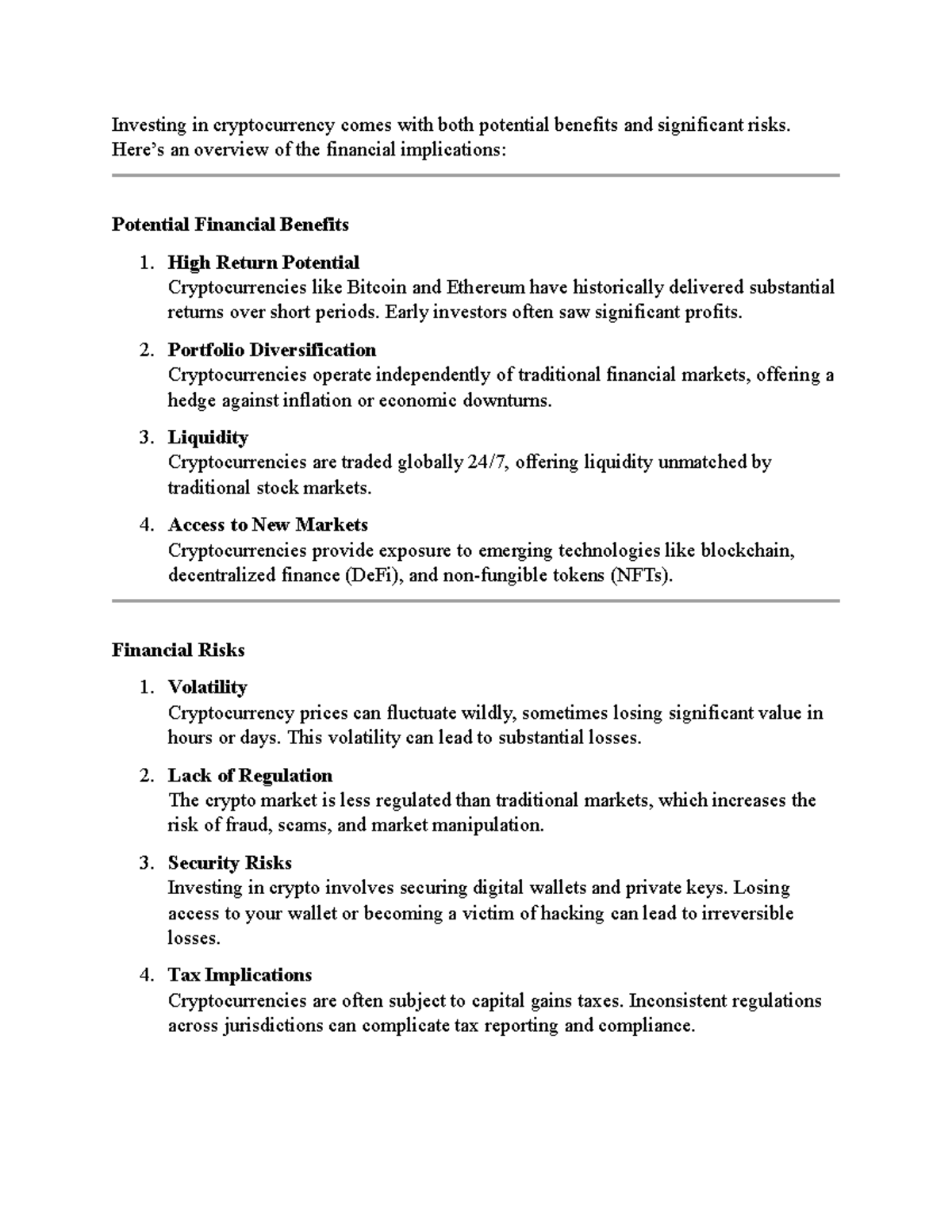 FIN 301: Overview of Cryptocurrency Investment Risks & Benefits - Studocu