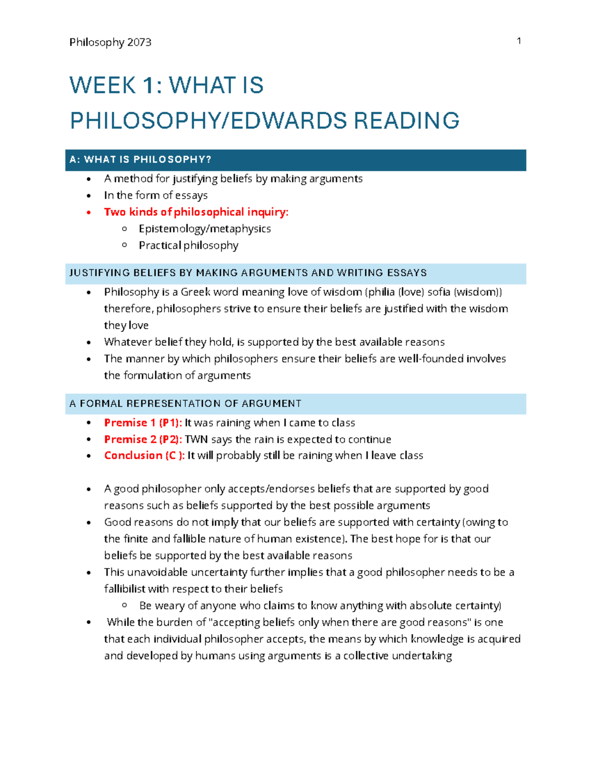 PHIL 101: Lecture Notes on Philosophy (Weeks 1-12 Coverage) - Studocu