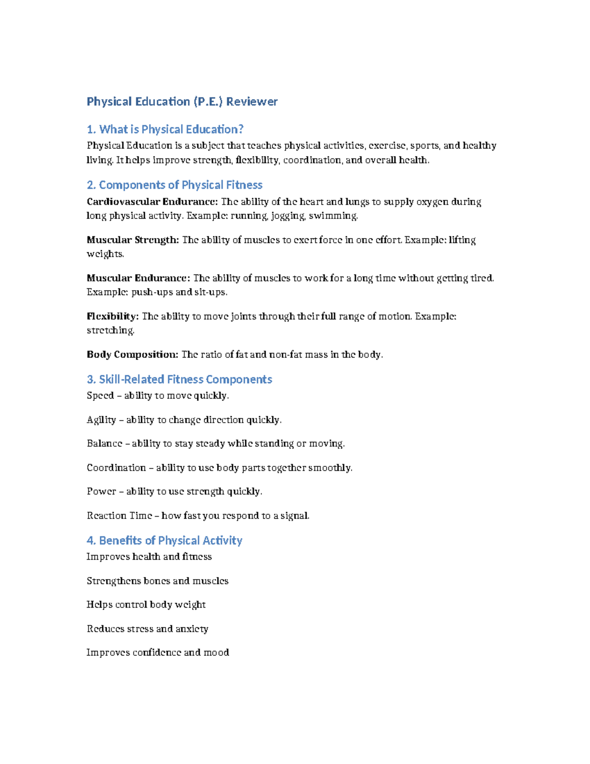 P.E. Reviewer: Understanding Physical Education & Fitness Components ...
