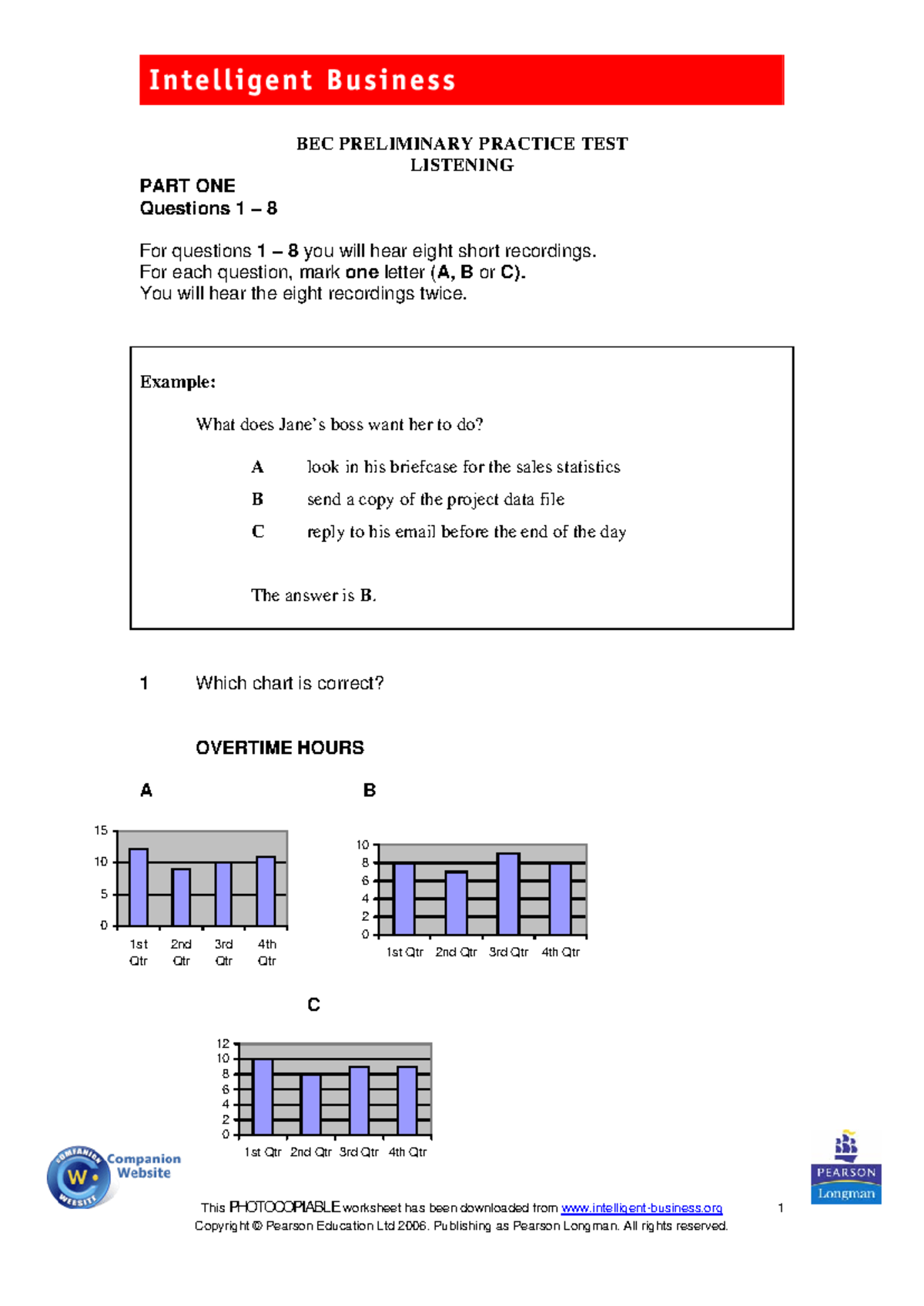 BEC Prelim Listening Practice Test: Part One Questions 1-8 - Studocu