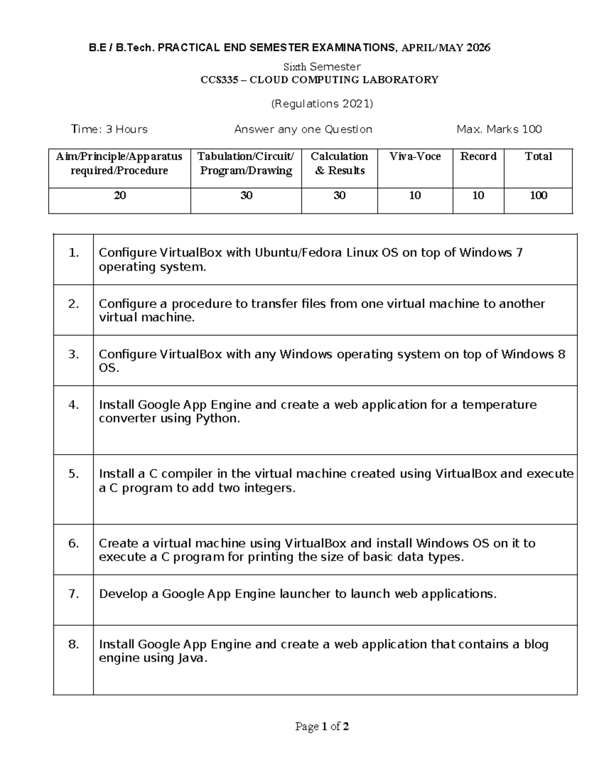 CCS335 Cloud Computing Lab Practical Exam Set 1, 2026 - Studocu