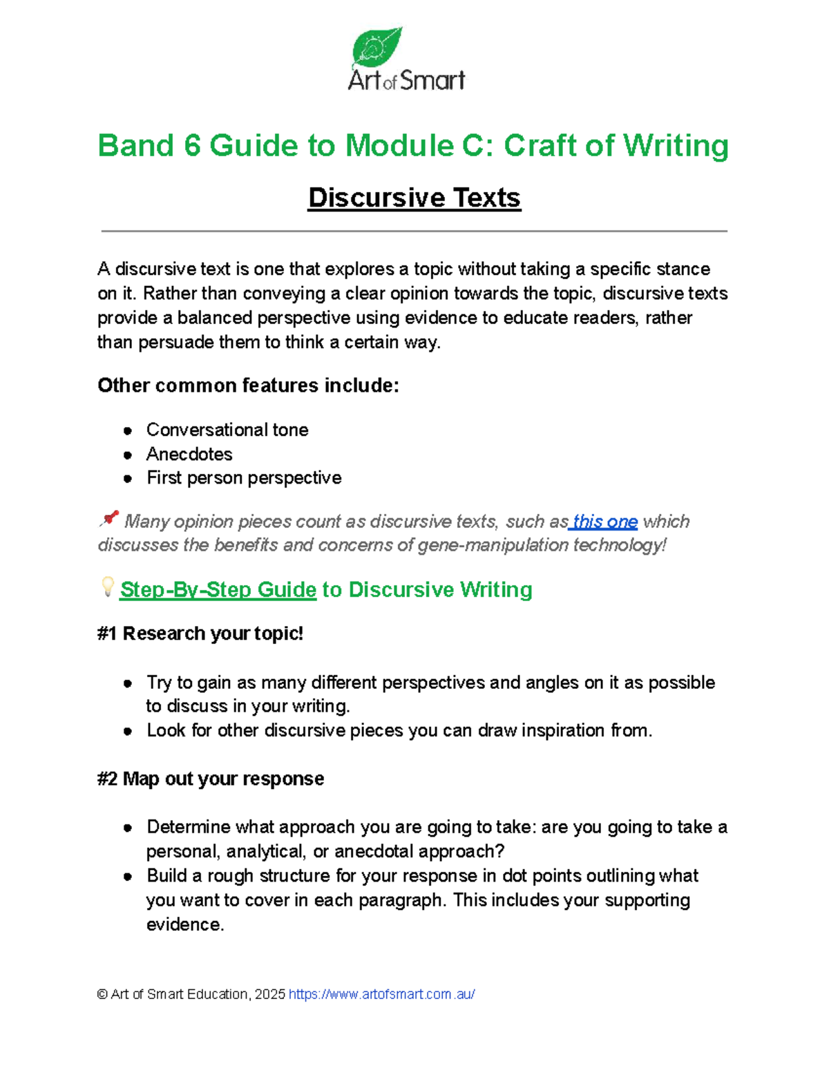 Year 12 Module C: Band 6 Guide to Crafting Discursive Texts - Studocu